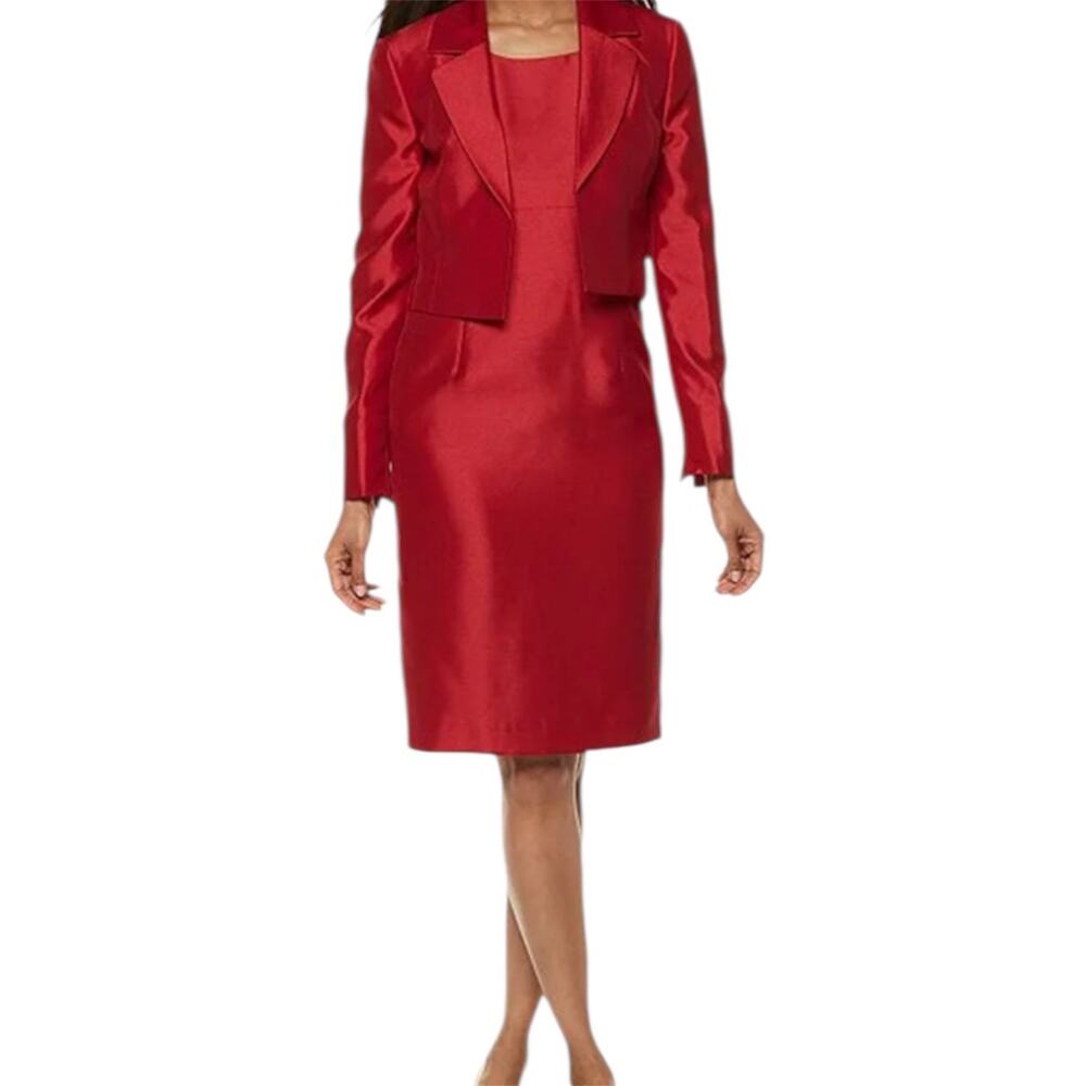 Le Suit Red Dress Suit 2pc Set Jacket Business Formal Sheath Dress US 14 NWT